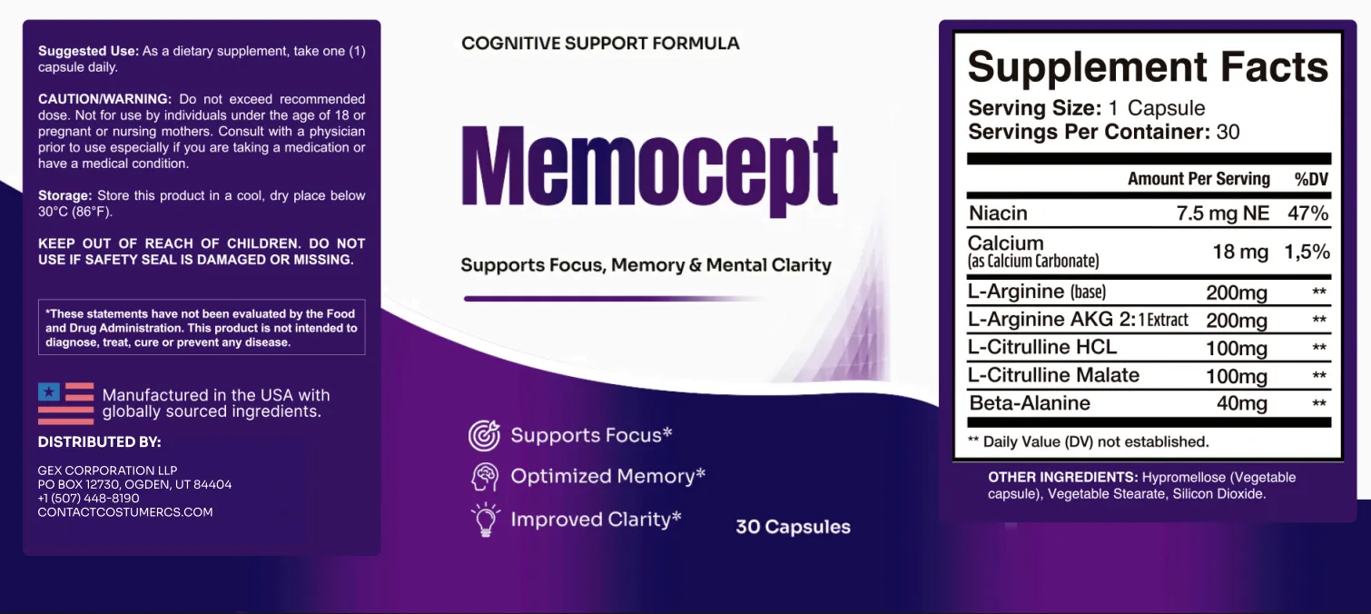 MemoCept Supplement Label